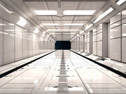 3d Render. Futuristic interior design for movie or background Stock Illustration