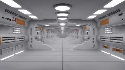 3d Render. Futuristic interior design for movie or background Stock-Illustration