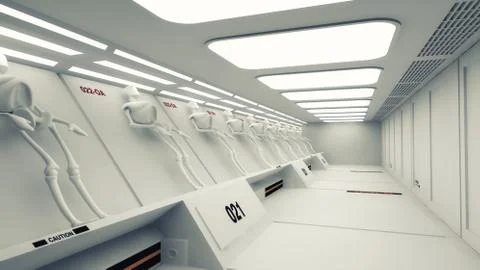 3d Render. Futuristic interior design for movie or background Stock Illustration