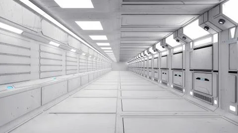 3d Render. Futuristic interior design for movie or background Stock Illustration