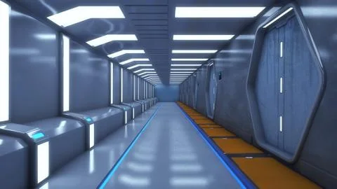 3d Render. Futuristic interior design for movie or background Stock Illustration