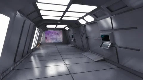 3D render. Futuristic interior spaceship design Stock Illustration