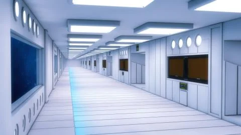 3D render. Futuristic interior spaceship design Stock Illustration
