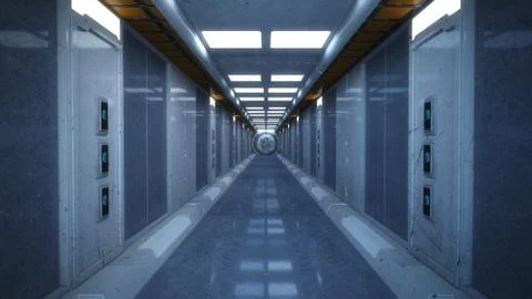3D render. Futuristic interior spaceship design 스톡 일러스트
