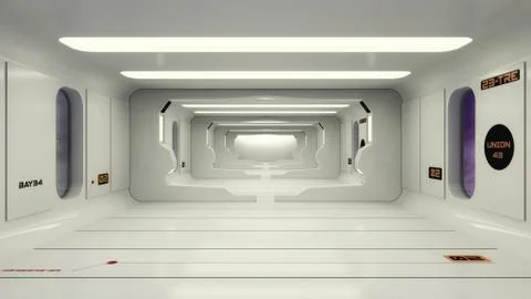 3D render. Futuristic interior spaceship design 스톡 일러스트