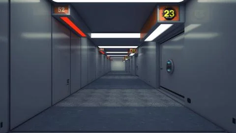 3D render. Futuristic interior spaceship design Stock Illustration