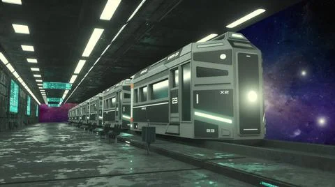 3d render. Futuristic space train concept Stock Illustration