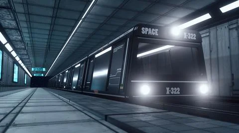 3d render. Futuristic space train concept Stock Illustration