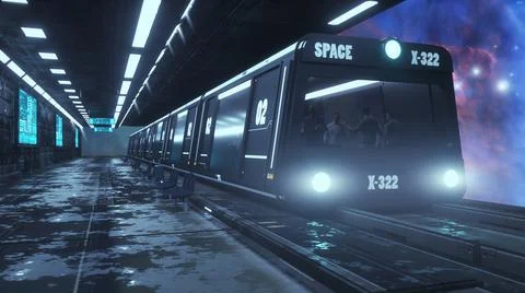 3d render. Futuristic space train concept Stock Illustration