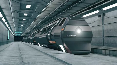 3d render. Futuristic space train concept Stock Illustration