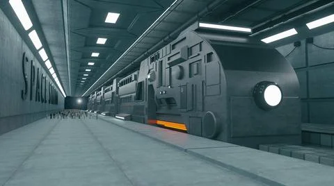 3d render. Futuristic space train concept Stock Illustration