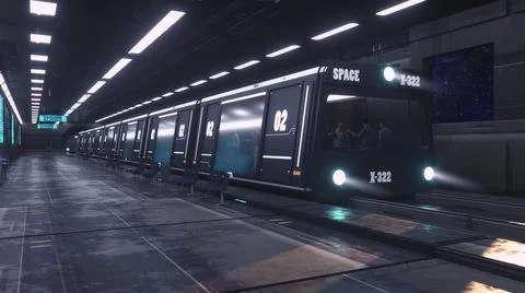 3d render. Futuristic space train concept Stock Illustration