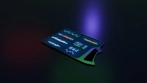 3D render of futuristic tablet with advanced digital charts Stock Illustration