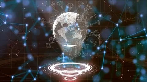 3d render of futuristic virus rotating with absorbed planet earth inside 스톡 일러스트