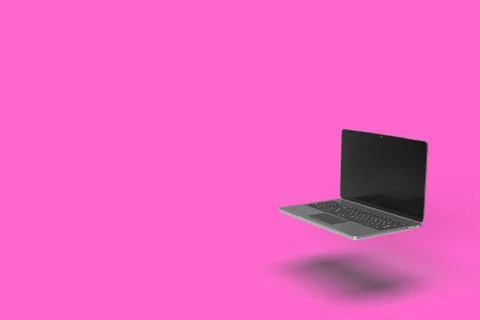 3d render of a futuristic wide screen all screen laptop floating in air in a Stock Illustration