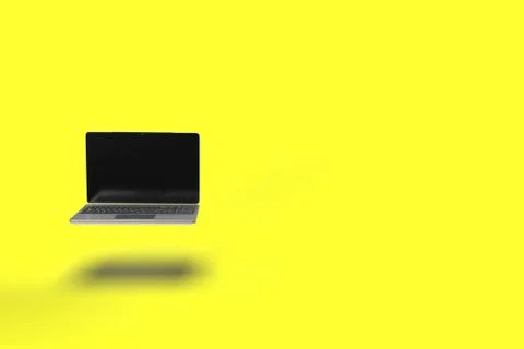 3d render of a futuristic wide screen all screen laptop floating in air in a Stock Illustration