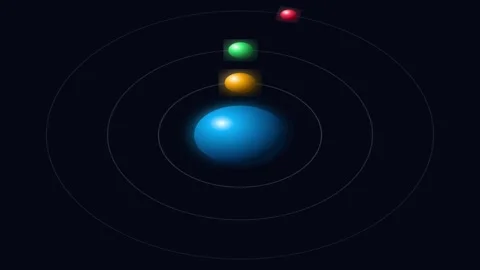 3D render of galaxy orbit system with glowing planets creating cosmic space Stock Footage 334940431