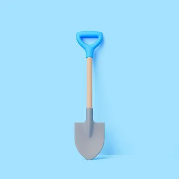 3D render of garden shovel with blue handle on pastel background Stock Illustration