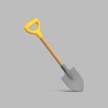3D Render of Garden Shovel with Yellow Handle on Gray Background Illustration