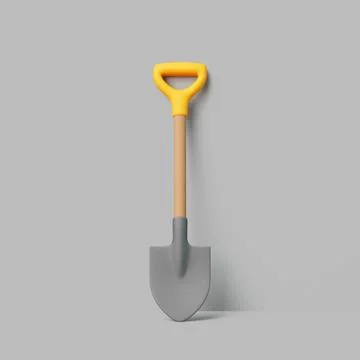3D Render of Garden Spade with Yellow Handle on Gray Background Stock-Illustration