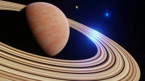 3D Render, Gas giant planet in deep space. Saturn planet and rings close-up.  Stock Illustration