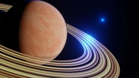 3D Render, Gas giant planet in deep space. Saturn planet and rings close-up.  Stock Illustration