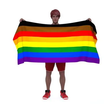 3D Render : gay man holding the pride rainbow flag, LGBT Illustrazione stock