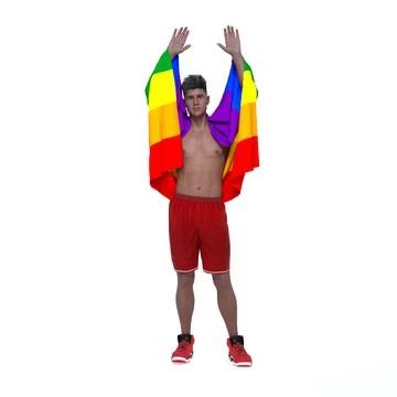3D Render : gay man holding the pride rainbow flag, LGBT Illustrazione stock
