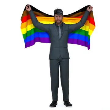 3D Render : gay man holding the pride rainbow flag, LGBT Illustrazione stock
