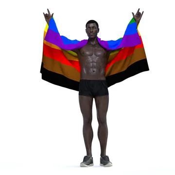 3D Render : gay man holding the pride rainbow flag, LGBT Illustrazione stock