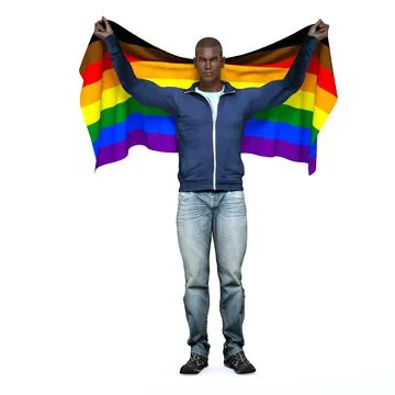 3D Render : gay man holding the pride rainbow flag, LGBT Stock Illustration