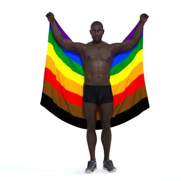 3D Render : gay man holding the pride rainbow flag, LGBT Illustrazione stock