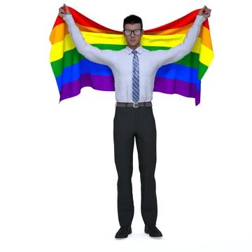 3D Render : gay man holding the pride rainbow flag, LGBT Illustrazione stock