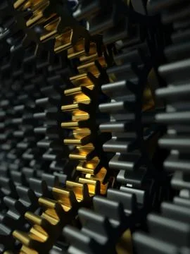 3D render of gears. gold highlights. Illustrazione stock