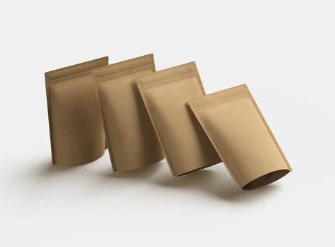 3D render for a generic, paper doy-pack with zipper on a light background Illustrazione stock