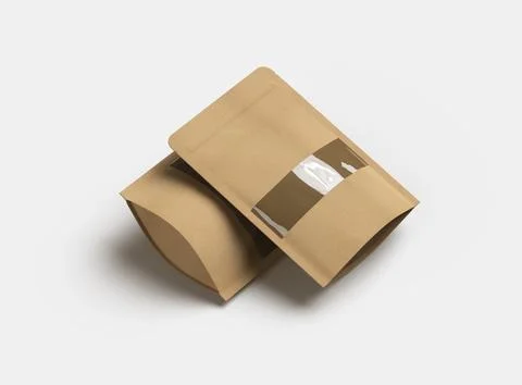 3D render of a generic paper doypack with the window hole on a light background Stock Illustration