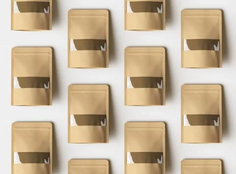 3D render of a generic paper doypack with the window hole on a light background Stock Illustration