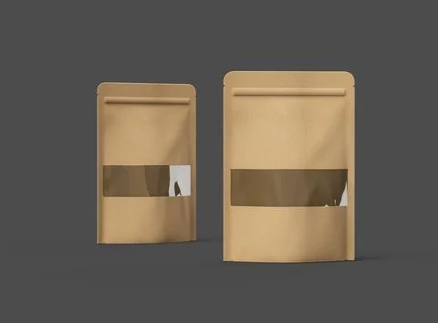 3D render of a generic paper doypack with the window hole on a dark background Stock Illustration