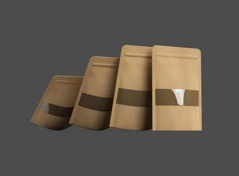 3D render of a generic paper doypack with the window hole on a dark background Stock Illustration