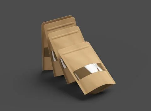 3D render of a generic paper doypack with the window hole on a dark background Stock Illustration