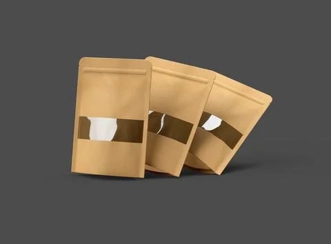 3D render of a generic paper doypack with the window hole on a dark background Stock Illustration
