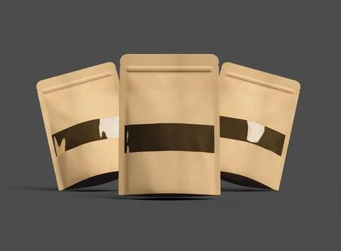 3D render of a generic paper doypack with the window hole on a dark background Stock Illustration