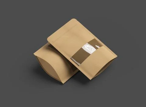 3D render of a generic paper doypack with the window hole on a dark background Stock Illustration