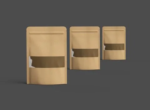 3D render of a generic paper doypack with the window hole on a dark background Stock Illustration