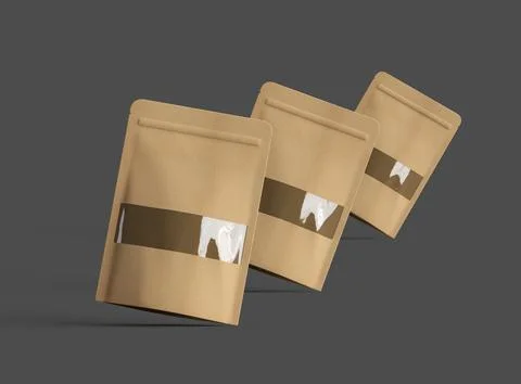 3D render of a generic paper doypack with the window hole on a dark background Stock Illustration