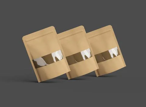 3D render of a generic paper doypack with the window hole on a dark background Stock Illustration