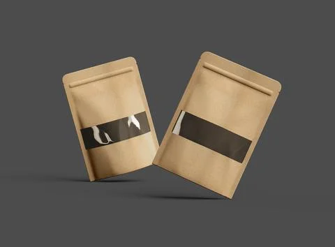 3D render of a generic paper doypack with the window hole on a dark background Stock Illustration