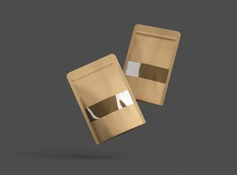 3D render of a generic paper doypack with the window hole on a dark background Stock Illustration