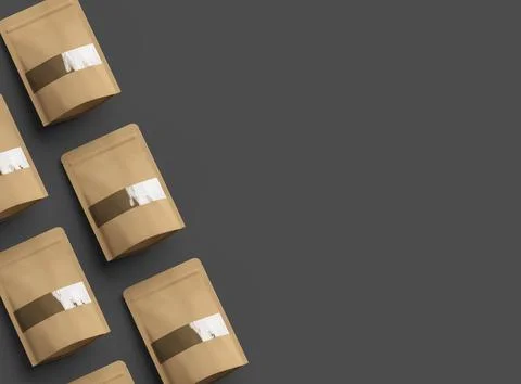 3D render of a generic paper doypack with the window hole on a dark background Stock Illustration