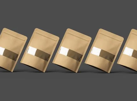 3D render of a generic paper doypack with the window hole on a dark background Stock Illustration